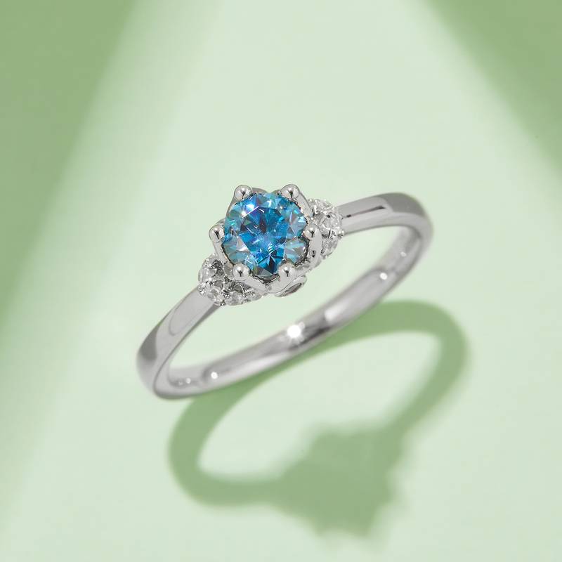 直臂加冕S925银镀白金MoissaniteWomen's Ring50分D级